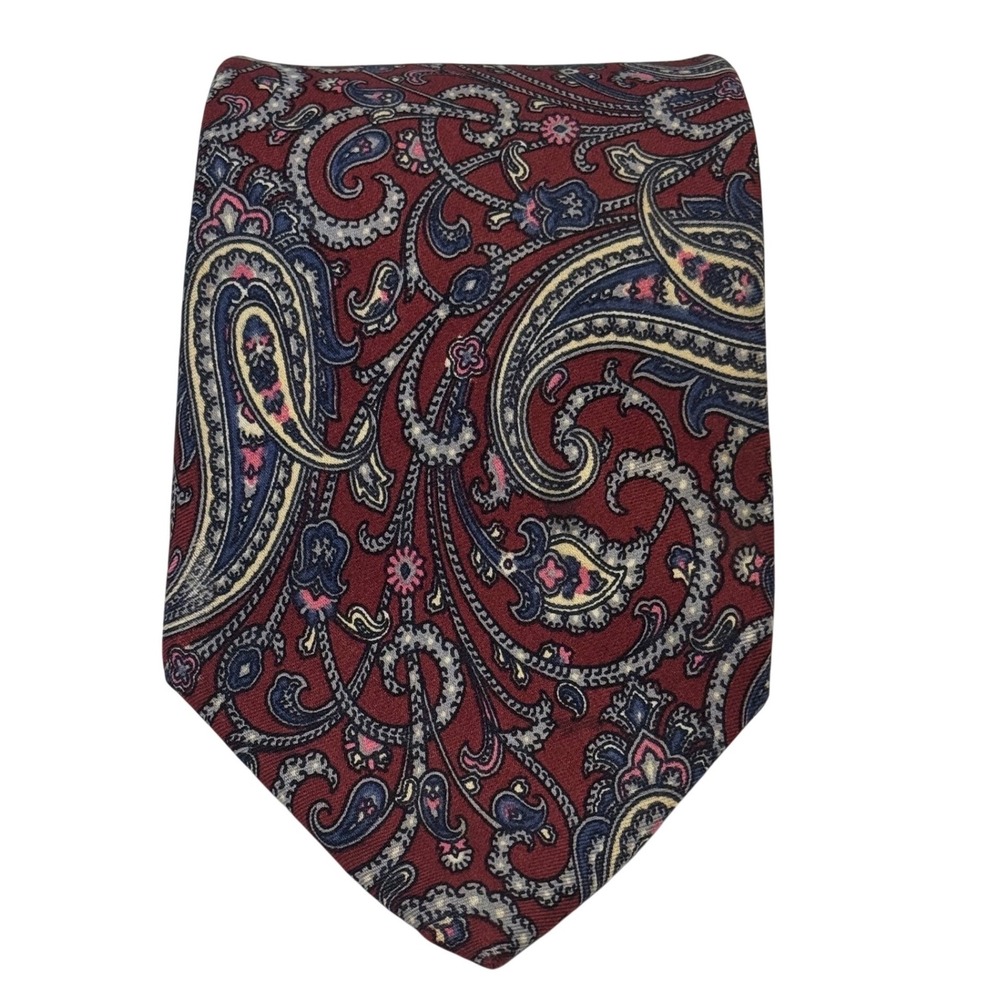 Vintage Liberty of London Necktie Mens 56" Burgundy Paisley Silk Made in US Tie